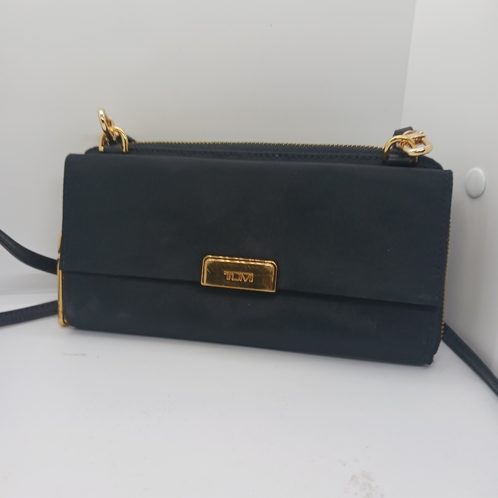 TUMI Opal 3 In 1.. Wallet/Crossbody/Clutch Black with Gold Hardware